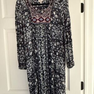 Knox Rose Navy and White Patterned Long Sleeve Dress